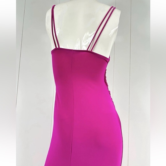 Zara Fitted Strappy Dress Womens Size Small Green Bodycon Midi Fuchsia Pink - Picture 6 of 10